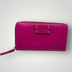 Kate Spade Large Continental Zip Around Fuchsia Wallet EUC
